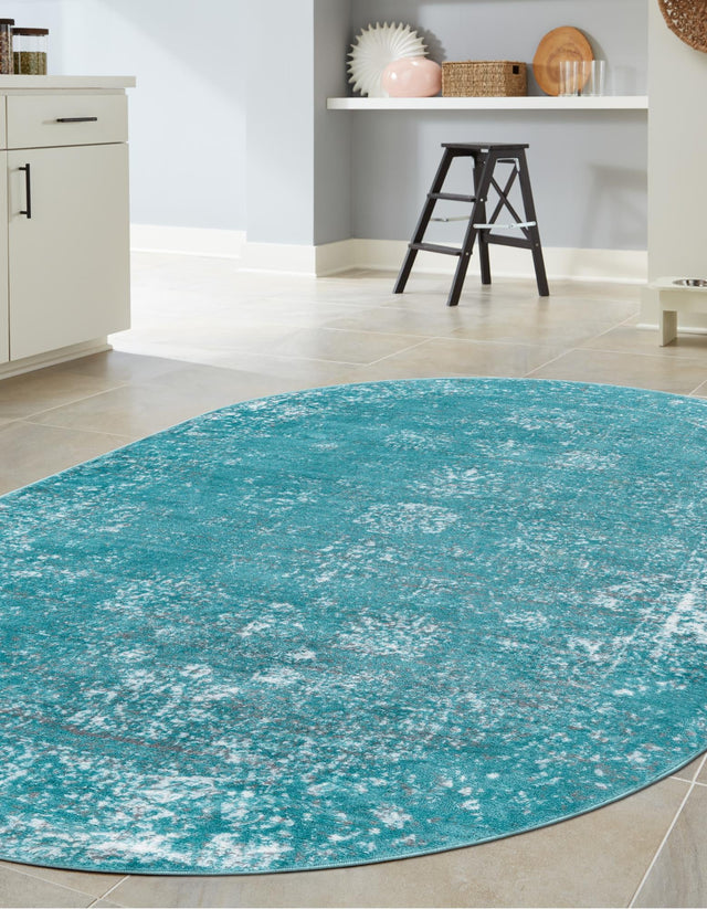 Turquoise 5' 3 x 8' Sofia Oval Area Rug Durable Easy Clean Stain Resistant Unique Carpet for Affordable Interior Home Design for Sale at Rug Engine