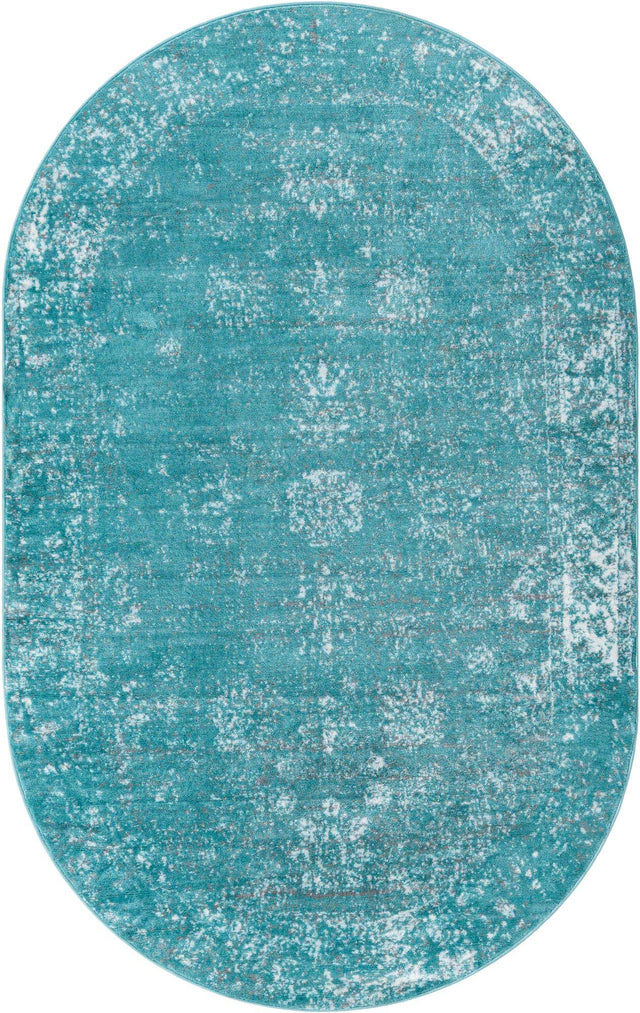 Turquoise 5' 3 x 8' Sofia Oval Area Rug Durable Easy Clean Stain Resistant Unique Carpet for Affordable Interior Home Design for Sale at Rug Engine
