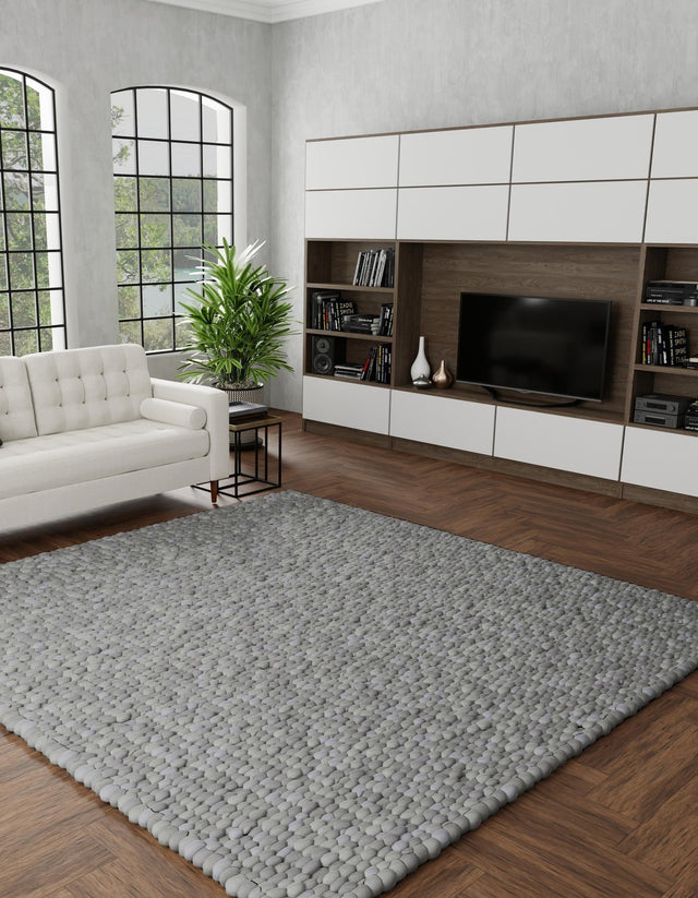 Gray 7' 10 x 7' 10 Felt Ball Square Area Rug Stunning All Natural 100% Wool Luxury Hand Woven Carpet for Modern Home Interiors Soft Touch Marshmallow Rug for Sale at Rug Engine