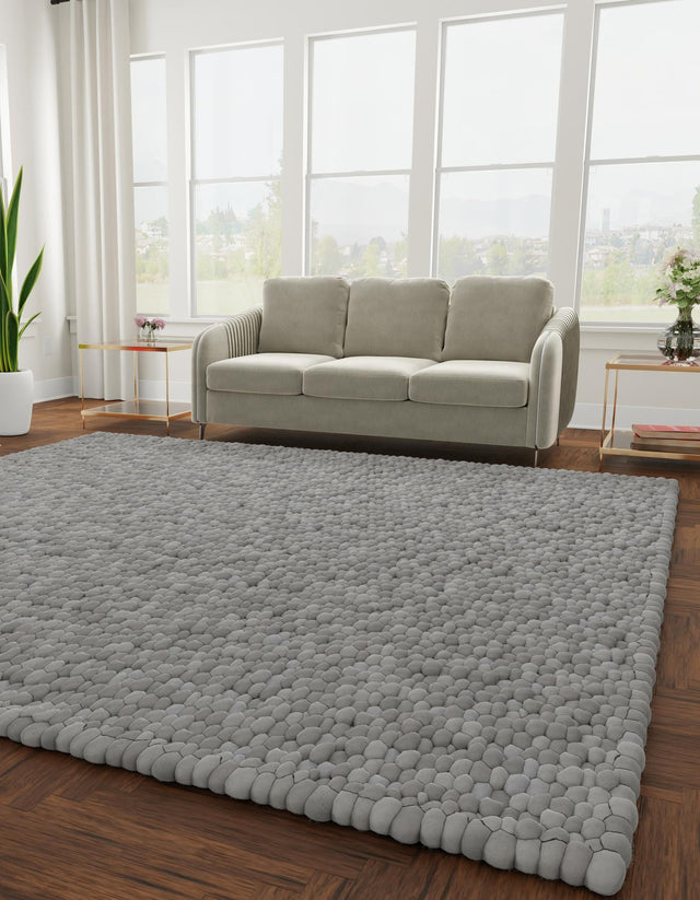 Gray 7' 10 x 7' 10 Felt Ball Square Area Rug Stunning All Natural 100% Wool Luxury Hand Woven Carpet for Modern Home Interiors Soft Touch Marshmallow Rug for Sale at Rug Engine