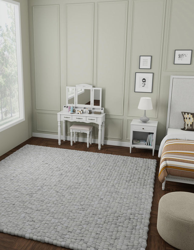 Gray 7' 10 x 7' 10 Felt Ball Square Area Rug Stunning All Natural 100% Wool Luxury Hand Woven Carpet for Modern Home Interiors Soft Touch Marshmallow Rug for Sale at Rug Engine