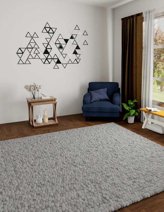 Gray 7' 10 x 7' 10 Felt Ball Square Area Rug Stunning All Natural 100% Wool Luxury Hand Woven Carpet for Modern Home Interiors Soft Touch Marshmallow Rug for Sale at Rug Engine