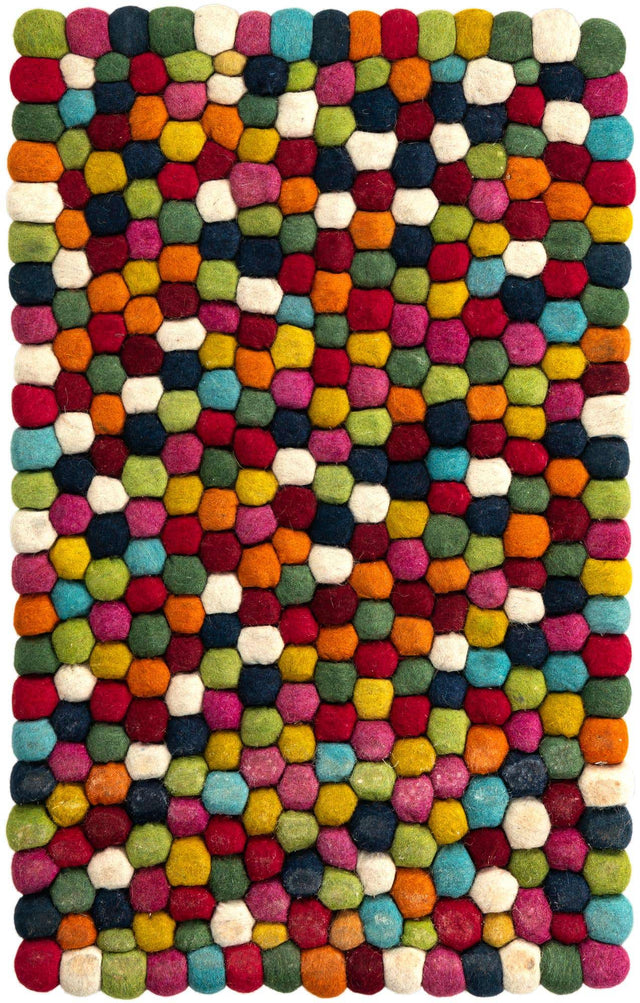 Multicolor 2' 2 x 3' 1 Felt Ball Rectangle Area Rug Stunning All Natural 100% Wool Luxury Hand Woven Carpet for Modern Home Interiors Soft Touch Marshmallow Rug for Sale at Rug Engine