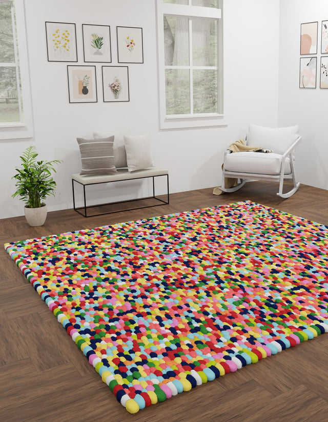 Multicolor 10' x 10' Felt Ball Square Area Rug Stunning All Natural 100% Wool Luxury Hand Woven Carpet for Modern Home Interiors Soft Touch Marshmallow Rug for Sale at Rug Engine