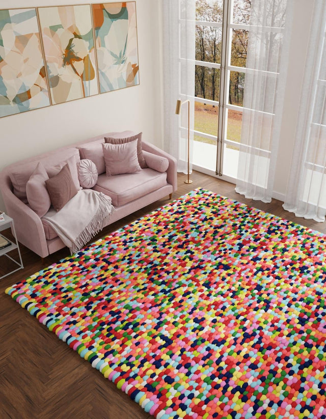 Multicolor 7' 10 x 7' 10 Felt Ball Square Area Rug Stunning All Natural 100% Wool Luxury Hand Woven Carpet for Modern Home Interiors Soft Touch Marshmallow Rug for Sale at Rug Engine