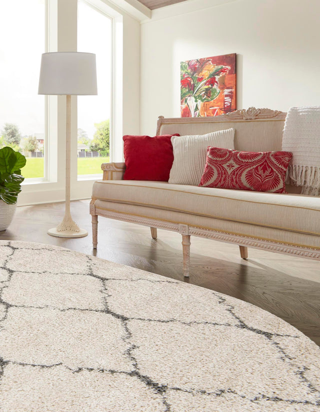 Ivory 5' 3 x 8' Rabat Shag Oval Area Rug Thick Soft Touch Fluffy & Plush Shaggy Pile Durable Geometric Carpet for Luxury Interior Design for Sale at Rug Engine