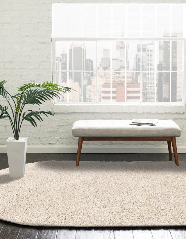 Oatmeal Beige 4' 1 x 6' 1 Soft Solid Shag Oval Area Rug Thick Soft Touch Fluffy & Plush Shaggy Pile