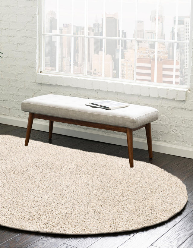 Oatmeal Beige 4' 1 x 6' 1 Soft Solid Shag Oval Area Rug Thick Soft Touch Fluffy & Plush Shaggy Pile