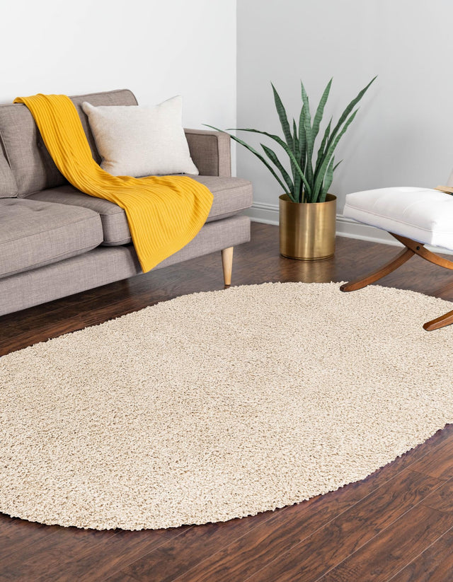 Oatmeal Beige 4' 1 x 6' 1 Soft Solid Shag Oval Area Rug Thick Soft Touch Fluffy & Plush Shaggy Pile