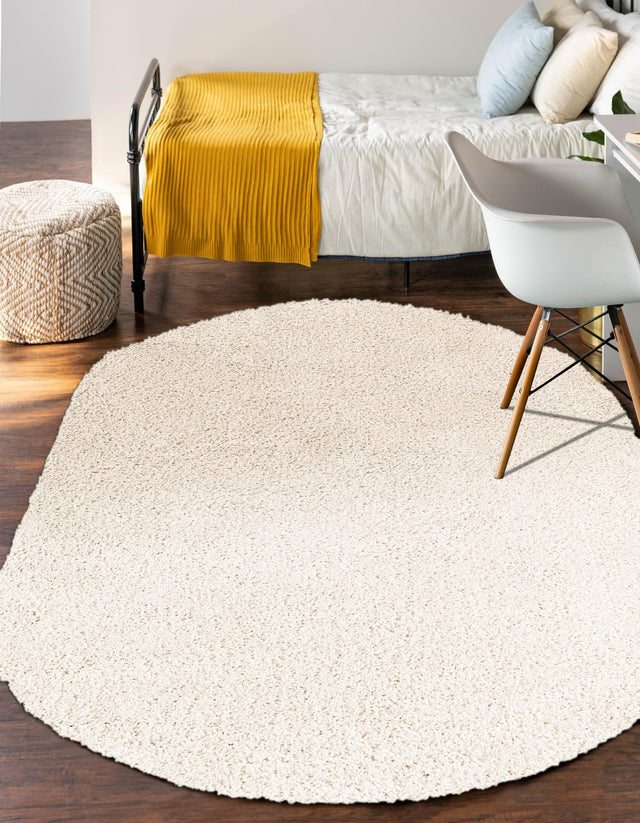Oatmeal Beige 5' 3 x 8' Soft Solid Shag Oval Area Rug Thick Soft Touch Fluffy & Plush Shaggy Pile 100% Polypropylene Minimalist Carpet for Modern Home Interiors for Sale at Rug Engine