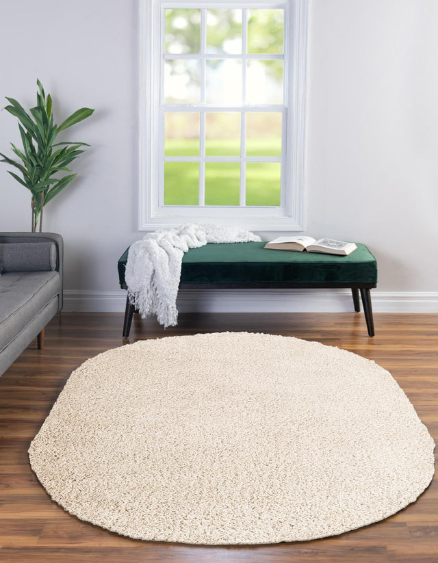 Oatmeal Beige 5' 3 x 8' Soft Solid Shag Oval Area Rug Thick Soft Touch Fluffy & Plush Shaggy Pile 100% Polypropylene Minimalist Carpet for Modern Home Interiors for Sale at Rug Engine