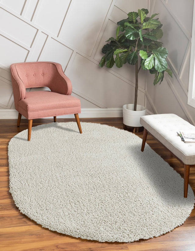 White 4' 1 x 6' 1 Soft Solid Shag Oval Area Rug Thick Soft Touch Fluffy & Plush Shaggy Pile