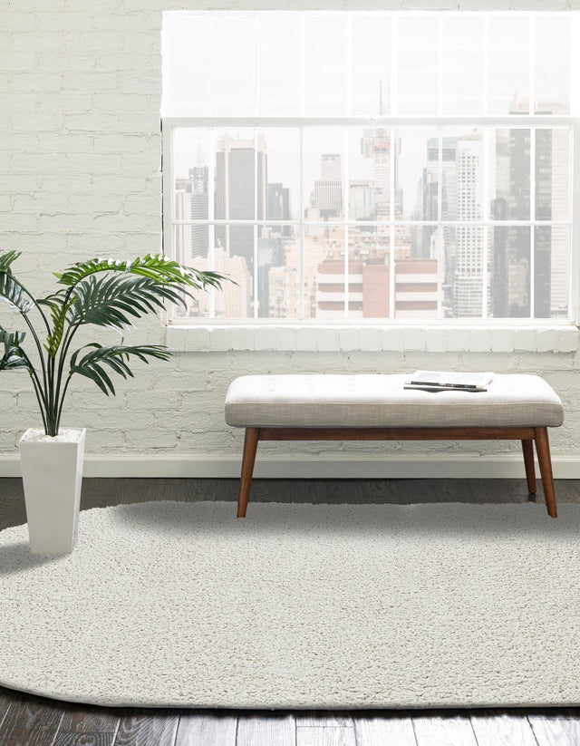 White 4' 1 x 6' 1 Soft Solid Shag Oval Area Rug Thick Soft Touch Fluffy & Plush Shaggy Pile