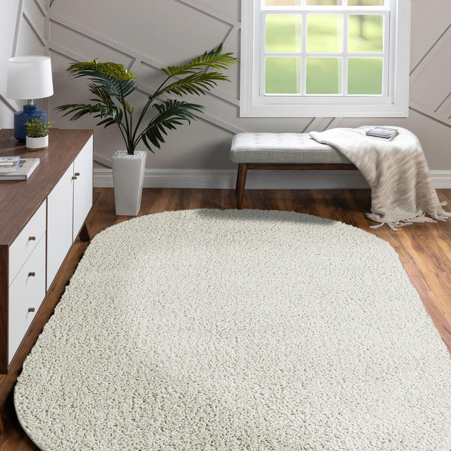 White 4' 1 x 6' 1 Soft Solid Shag Oval Area Rug Thick Soft Touch Fluffy & Plush Shaggy Pile