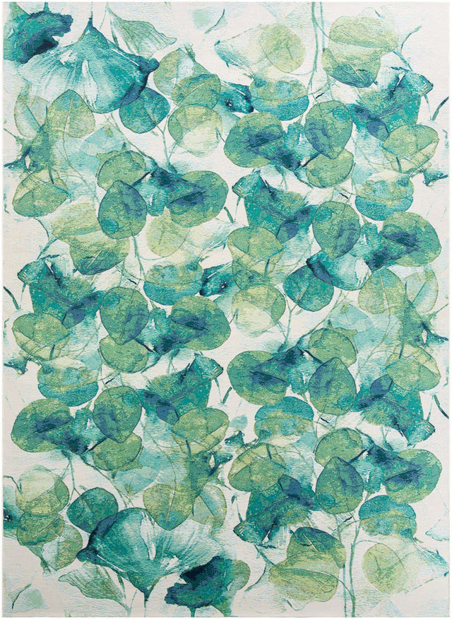 Blue Green 10' x 14' 2 Outdoor Botanical Rectangle Area Rug Weather Resistant for Patio, Deck, Terrace, Balcony, Porch Polypropylene Garden Floral Tropical Carpet for Sale at Rug Engine