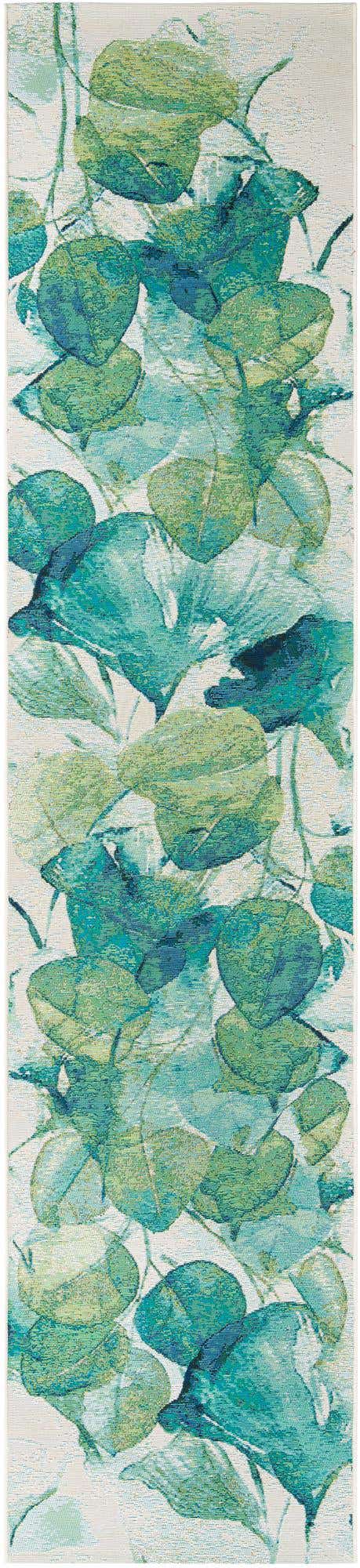 Blue Green 2' 7 x 12' Outdoor Botanical Runner Area Rug Weather Resistant for Patio, Deck, Terrace, Balcony, Porch Polypropylene Garden Floral Tropical Carpet for Sale at Rug Engine