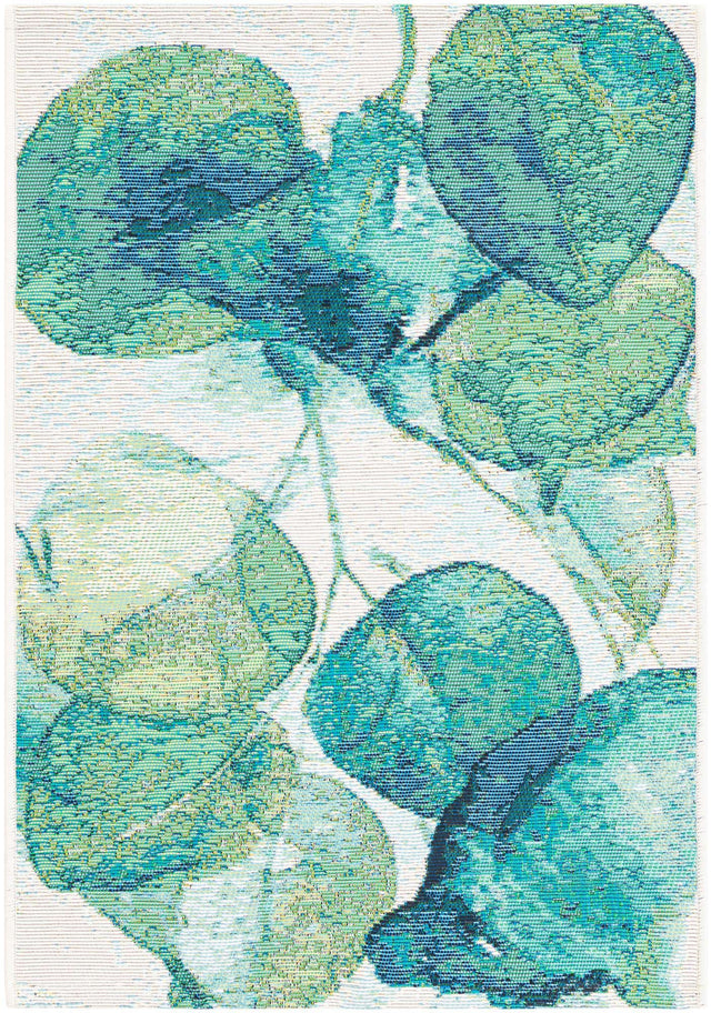 Blue Green 2' x 3' 1 Outdoor Botanical Rectangle Area Rug Weather Resistant for Patio, Deck, Terrace, Balcony, Porch Polypropylene Garden Floral Tropical Carpet for Sale at Rug Engine