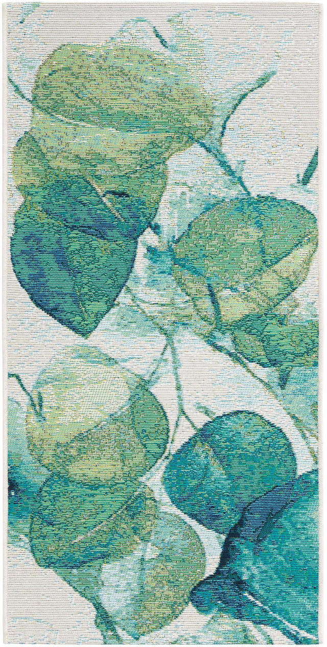 Blue Green 2' x 4' 1 Outdoor Botanical Runner Area Rug Weather Resistant for Patio, Deck, Terrace, Balcony, Porch Polypropylene Garden Floral Tropical Carpet for Sale at Rug Engine