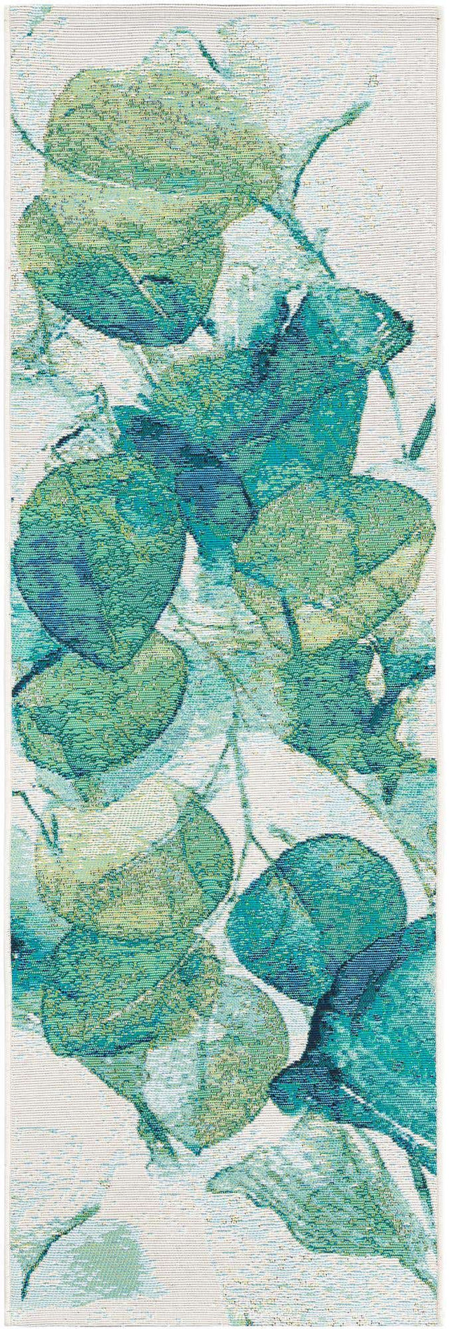 Blue Green 2' x 6' 1 Outdoor Botanical Runner Area Rug Weather Resistant for Patio, Deck, Terrace, Balcony, Porch Polypropylene Garden Floral Tropical Carpet for Sale at Rug Engine