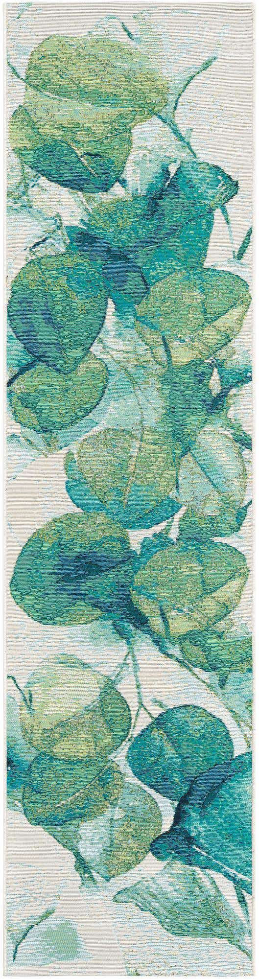 Blue Green 2' x 8' Outdoor Botanical Runner Area Rug Weather Resistant for Patio, Deck, Terrace, Balcony, Porch Polypropylene Garden Floral Tropical Carpet for Sale at Rug Engine