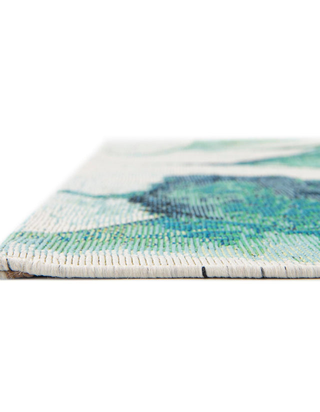 Blue Green 10' x 10' Outdoor Botanical Square Area Rug Weather Resistant for Patio, Deck, Terrace, Balcony, Porch Polypropylene Garden Floral Tropical Carpet for Sale at Rug Engine