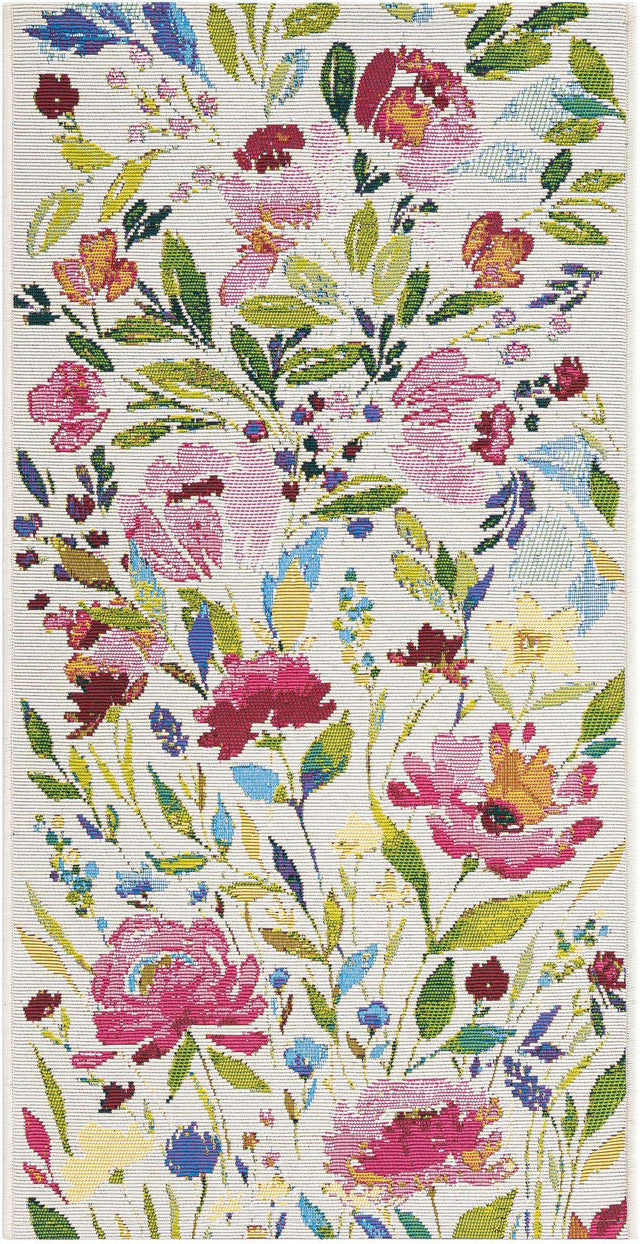 Multicolor 2' x 4' 1 Outdoor Botanical Runner Area Rug Weather Resistant for Patio, Deck, Terrace, Balcony, Porch Polypropylene Garden Floral Tropical Carpet for Sale at Rug Engine