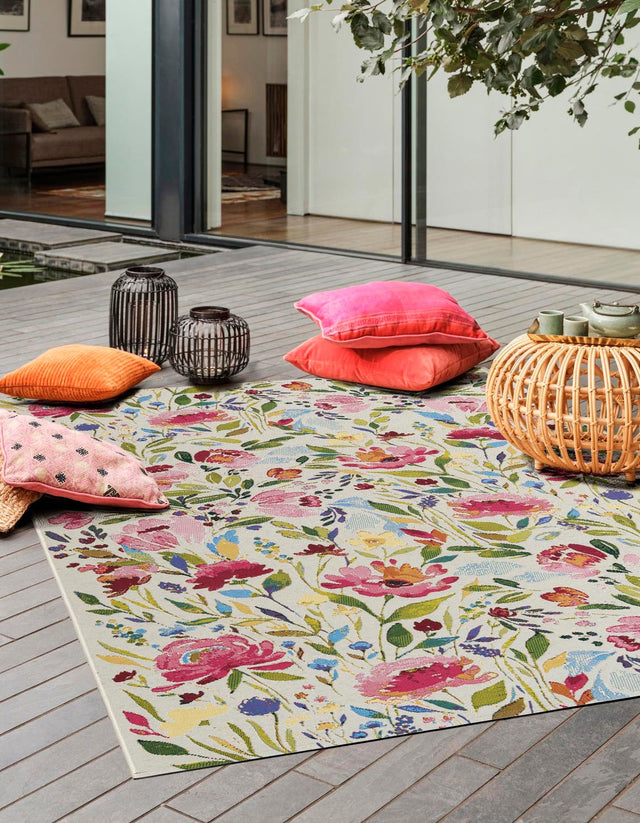Multicolor 4' 1 x 6' 1 Outdoor Botanical Rectangle Area Rug Weather Resistant for Patio, Deck, Terrace, Balcony, Porch Polypropylene Garden Floral Tropical Carpet for Sale at Rug Engine