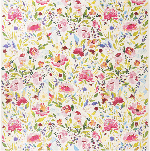 Multicolor 7' 10 x 7' 10 Outdoor Botanical Square Area Rug Weather Resistant for Patio, Deck, Terrace, Balcony, Porch Polypropylene Garden Floral Tropical Carpet for Sale at Rug Engine