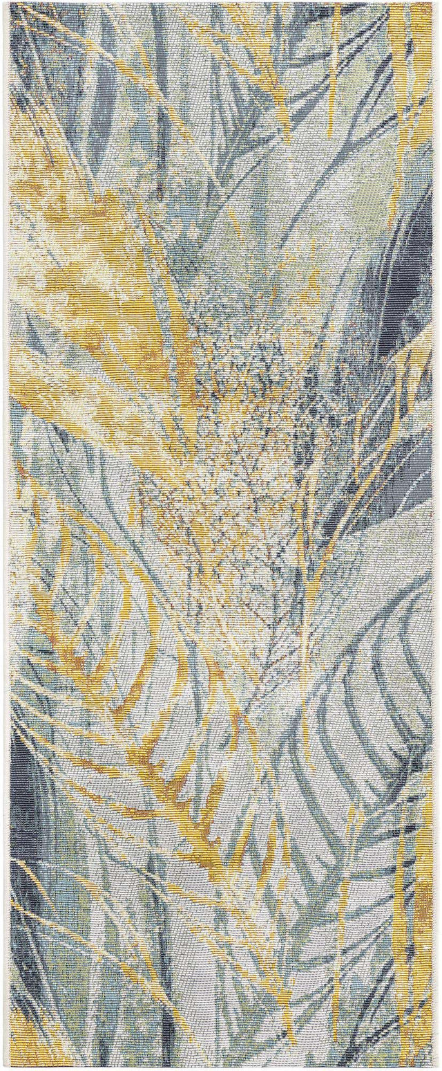 Gray Ivory Yellow 2' x 5' 1 Outdoor Botanical Runner Area Rug Weather Resistant for Patio, Deck, Terrace, Balcony, Porch Polypropylene Garden Floral Tropical Carpet for Sale at Rug Engine