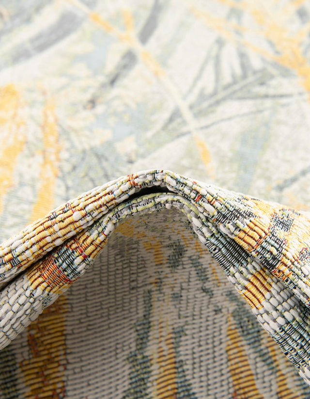 Gray Ivory Yellow 4' 1 x 6' 1 Outdoor Botanical Rectangle Area Rug Weather Resistant for Patio, Deck, Terrace, Balcony, Porch