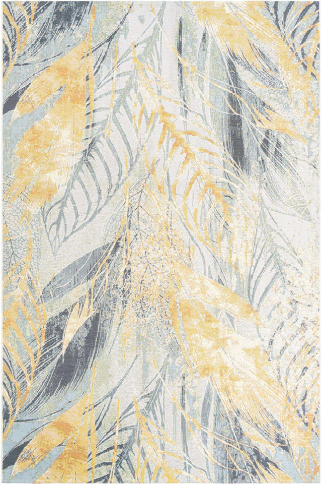 Gray Ivory Yellow 6' 1 x 9' Outdoor Botanical Rectangle Area Rug Weather Resistant for Patio, Deck, Terrace, Balcony, Porch Polypropylene Garden Floral Tropical Carpet for Sale at Rug Engine