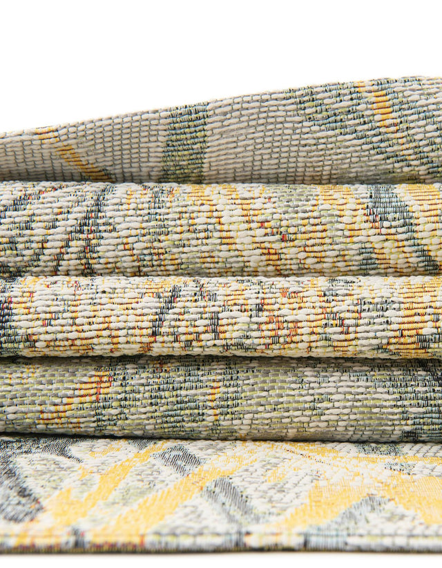 Gray Ivory Yellow 7' 10 x 7' 10 Outdoor Botanical Square Area Rug Weather Resistant for Patio, Deck, Terrace, Balcony, Porch Polypropylene Garden Floral Tropical Carpet for Sale at Rug Engine