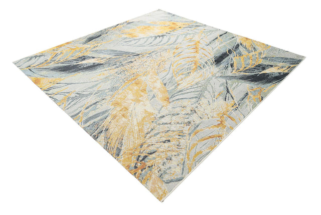Gray Ivory Yellow 7' 10 x 7' 10 Outdoor Botanical Square Area Rug Weather Resistant for Patio, Deck, Terrace, Balcony, Porch Polypropylene Garden Floral Tropical Carpet for Sale at Rug Engine