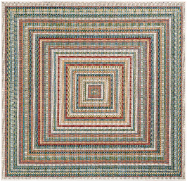 Multicolor 6' 1 x 6' 1 Baja Outdoor Square Area Rug Weather Resistant for Patio, Deck, Terrace, Balcony, Porch 100% Polypropylene Modern Outside Decor for Sale at Rug Engine