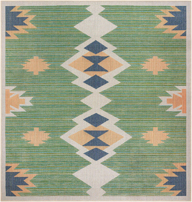 Green 10' x 10' Baja Outdoor Square Area Rug Weather Resistant for Patio, Deck, Terrace, Balcony, Porch 100% Polypropylene Modern Outside Decor for Sale at Rug Engine