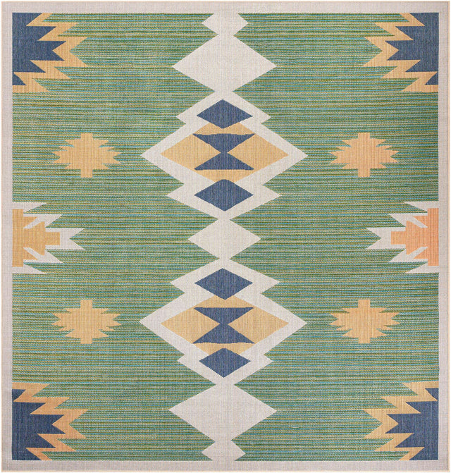 Green 12' x 12' Baja Outdoor Square Area Rug Weather Resistant for Patio, Deck, Terrace, Balcony, Porch 100% Polypropylene Modern Outside Decor for Sale at Rug Engine
