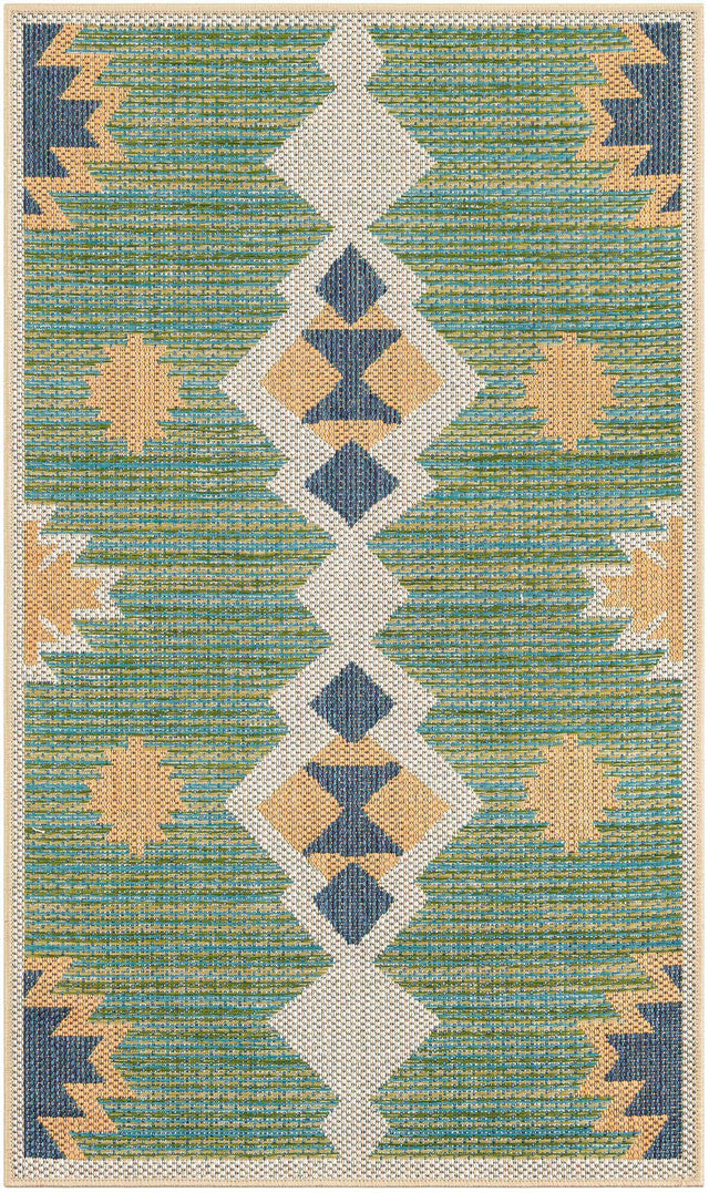 Green 3' 1 x 5' 1 Baja Outdoor Rectangle Area Rug Weather Resistant for Patio, Deck, Terrace, Balcony, Porch 100% Polypropylene Modern Outside Decor for Sale at Rug Engine