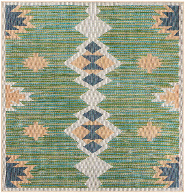 Green 6' 1 x 6' 1 Baja Outdoor Square Area Rug Weather Resistant for Patio, Deck, Terrace, Balcony, Porch 100% Polypropylene Modern Outside Decor for Sale at Rug Engine