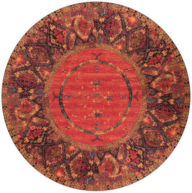 Multicolor 12' x 12' Outdoor Tribal Round Area Rug Weather Resistant for Patio, Deck, Terrace, Balcony, Porch Traditional Design Water Safe Outside Carpet for Sale at Rug Engine