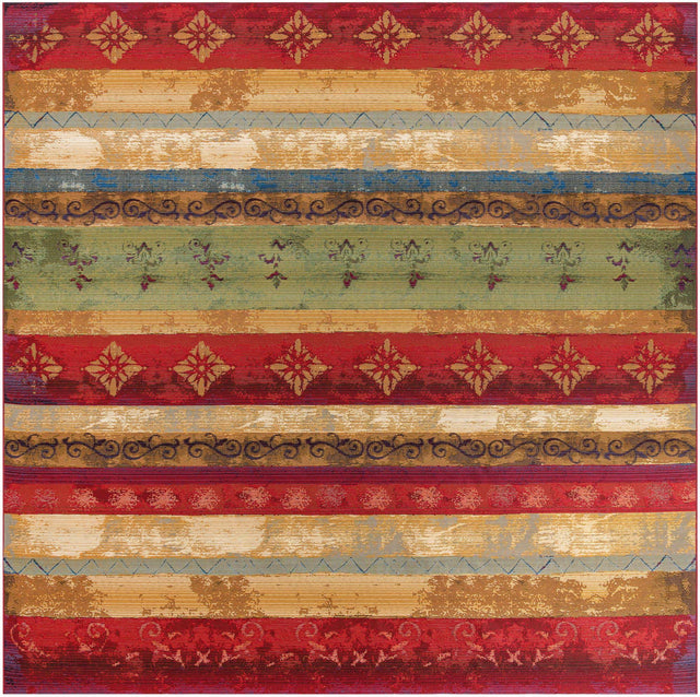 Multicolor 10' x 10' Outdoor Modern Square Area Rug Weather Resistant for Patio, Deck, Terrace, Balcony, Porch 100% Polypropylene Modern Outside Carpet for Sale at Rug Engine