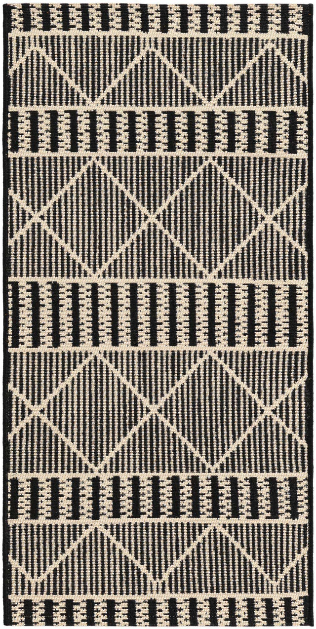 Black 2' x 4' 1 Outdoor Trellis Runner Area Rug Weather Resistant for Patio, Deck, Terrace, Balcony, Porch Geometric Design Water Safe Outside Carpet for Sale at Rug Engine