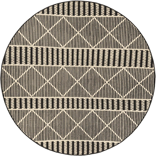 Black 5' 3 x 5' 3 Outdoor Trellis Round Area Rug Weather Resistant for Patio, Deck, Terrace, Balcony, Porch Geometric Design Water Safe Outside Carpet for Sale at Rug Engine