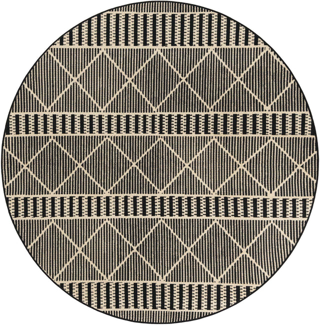 Black 6' 1 x 6' 1 Outdoor Trellis Round Area Rug Weather Resistant for Patio, Deck, Terrace, Balcony, Porch Geometric Design Water Safe Outside Carpet for Sale at Rug Engine