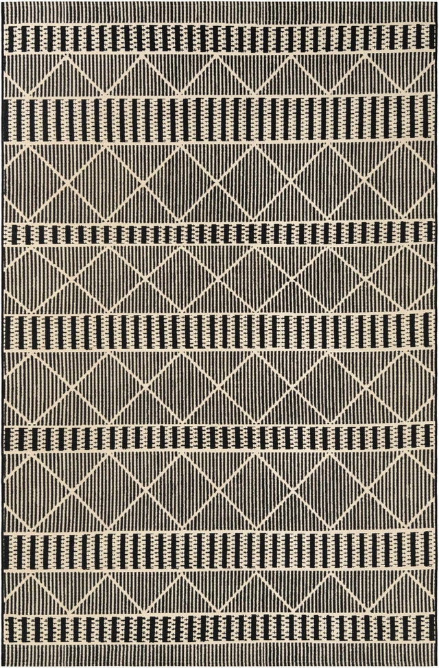Black 6' 1 x 9' Outdoor Trellis Rectangle Area Rug Weather Resistant for Patio, Deck, Terrace, Balcony, Porch Geometric Design Water Safe Outside Carpet for Sale at Rug Engine
