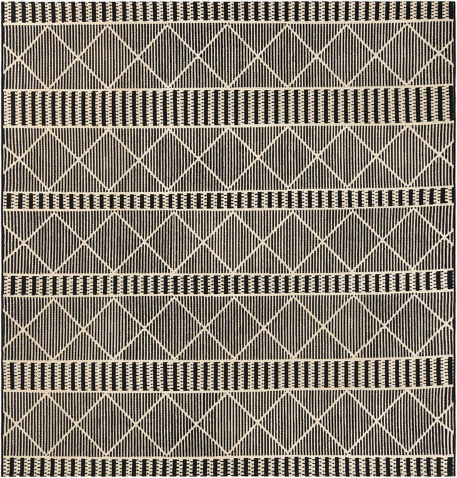 Black 7' 10 x 7' 10 Outdoor Trellis Square Area Rug Weather Resistant for Patio, Deck, Terrace, Balcony, Porch Geometric Design Water Safe Outside Carpet for Sale at Rug Engine
