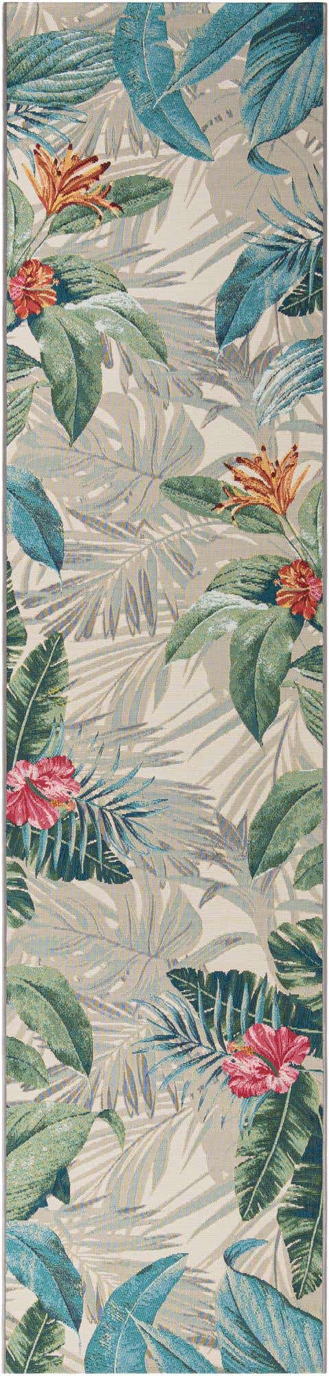Multicolor 2' 7 x 12' Outdoor Botanical Runner Area Rug Weather Resistant for Patio, Deck, Terrace, Balcony, Porch Polypropylene Garden Floral Tropical Carpet for Sale at Rug Engine