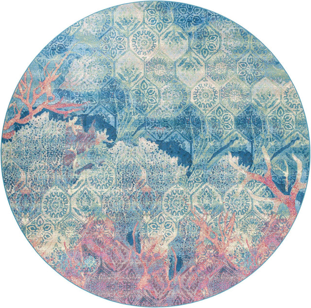 Multicolor 12' x 12' Outdoor Coastal Round Area Rug Weather Resistant for Patio, Deck, Terrace, Balcony, Porch 100% Polypropylene Coastal Decor Carpet for Sale at Rug Engine