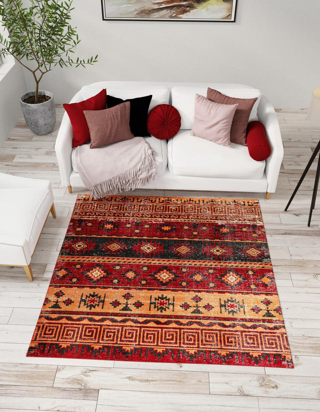 Rust Red 7' 10 x 7' 10 Lucerne Square Area Rug 100% Polypropylene Traditional Classic Easy Clean Carpet for Kitchens, Living Rooms, Bedroom, Office for Sale at Rug Engine
