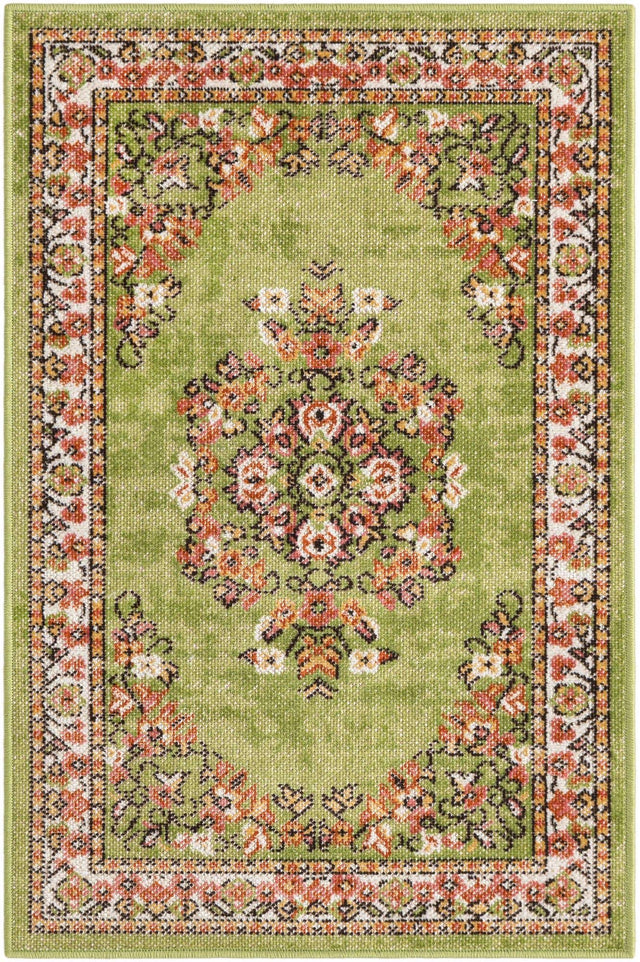 Green 2' x 3' 1 Lucerne Rectangle Area Rug 100% Polypropylene Traditional Classic Easy Clean Carpet for Kitchens, Living Rooms, Bedroom, Office for Sale at Rug Engine