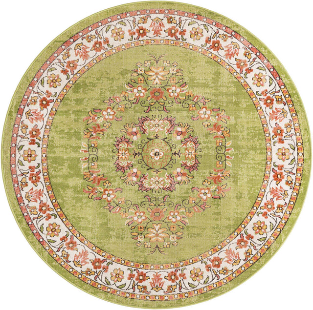 Green 6' 1 x 6' 1 Lucerne Round Area Rug 100% Polypropylene Traditional Classic Easy Clean Carpet for Kitchens, Living Rooms, Bedroom, Office for Sale at Rug Engine